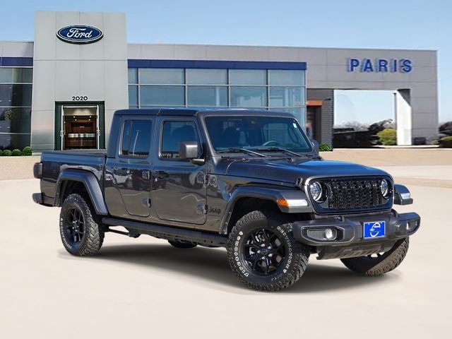 2025 Jeep Gladiator Willys in Granite Crystal Metallic Clearcoat — front three-quarter view