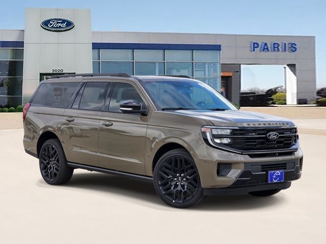 2026 Ford Expedition Max Platinum in Marsh Gray — front three-quarter view