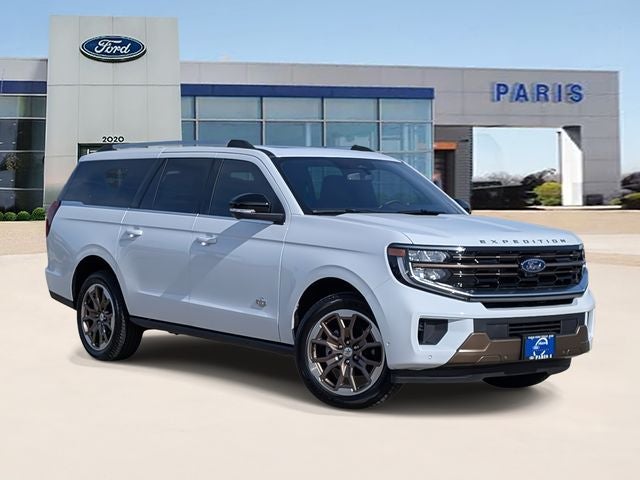 2025 Ford Expedition Max King Ranch in Oxford White — front three-quarter view
