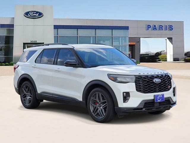 2025 Ford Explorer ST in White Metallic — front three-quarter view