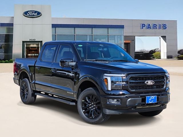 2025 Ford F-150 Lariat in Agate Black Metallic — front three-quarter view