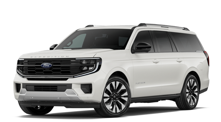 2026 Ford Expedition MAX Platinum in Star White Metallic Tri-Coat — front three-quarter view